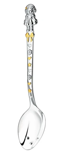 1358ЛЖ05802 Серебряная детская ложка "Кукла с бантами" с золочением