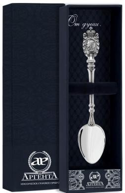 912ЛЖ03006 Серебряная чайная ложка «Николай II» с чернением в подарочном футляре