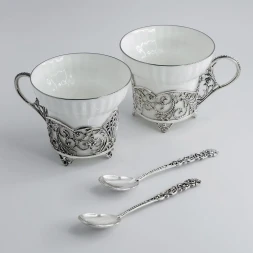 Серебряная чайная пара «Зимние узоры»