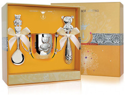 Набор детского серебра «Мишутка» с погремушкой