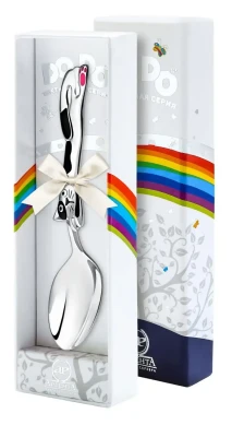 Серебряная детская ложка «Котик» с черной эмалью