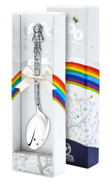 1358ЛЖ05806 Серебряная детская ложка "Кукла с бантами" с чернением