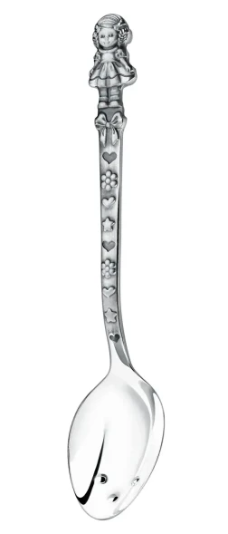 1358ЛЖ05806 Серебряная детская ложка "Кукла с бантами" с чернением