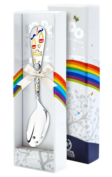 1146ЛЖ05808 Серебряная детская ложка "Зодиак Весы" с золочением и эмалью