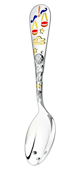 1146ЛЖ05808 Серебряная детская ложка "Зодиак Весы" с золочением и эмалью