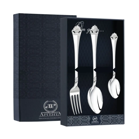 1512НБ01801 Серебряный столовый набор "Афина" на 1 персону (3 предмета)