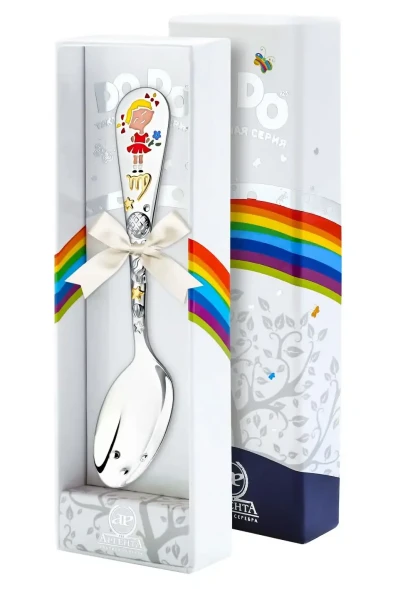 1148ЛЖ05808 Серебряная детская ложка "Зодиак Дева" с золочением и эмалью