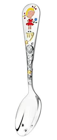 1148ЛЖ05808 Серебряная детская ложка "Зодиак Дева" с золочением и эмалью