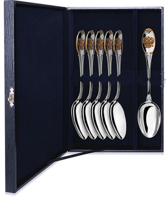 1001НБ01802 Набор из 6 серебряных столовых ложек «Единство» с позолотой