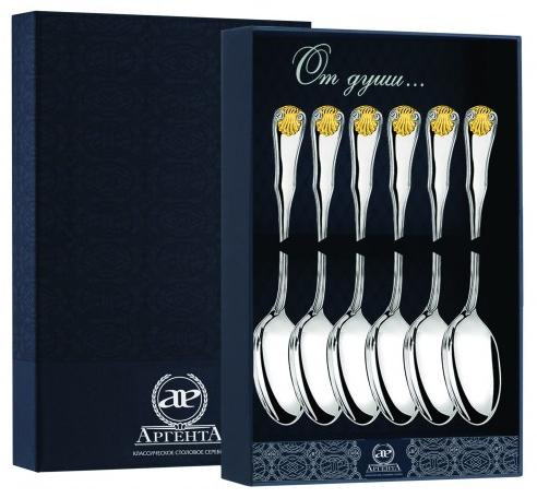 311НБ03802 Серебряный чайный набор «Визит» с золочением на 6 персон