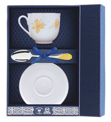 002Ф03 Набор чайный «Ландыш-Желтые цветы» в подарочном футляре