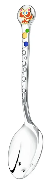 952ЛЖ05808_р Серебряная детская ложка «Котенок» с рыжей эмалью