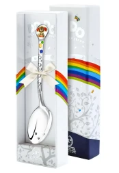 Серебряная детская ложка «Собачка » с рыжей эмалью