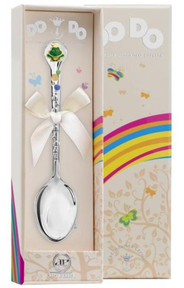 893ЛЖ05808 Серебряная детская ложка «Лягушонок» с эмалью