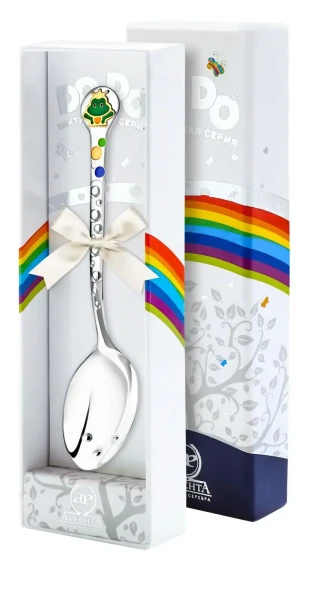 893ЛЖ05808 Серебряная детская ложка «Лягушонок» с эмалью