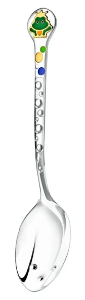 893ЛЖ05808 Серебряная детская ложка «Лягушонок» с эмалью