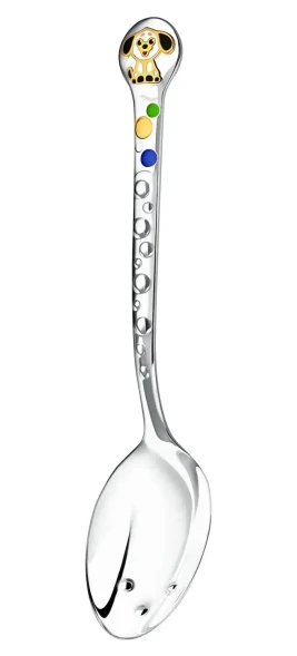 773ЛЖ05808_ч Серебряная детская ложка «Собачка» с черной эмалью