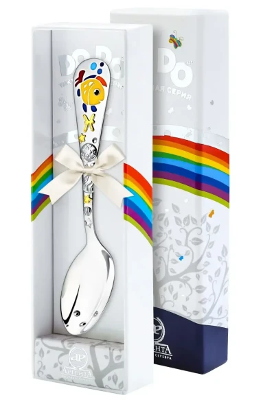 1151ЛЖ05808 Серебряная детская ложка "Зодиак Рыбы" с золочением и эмалью