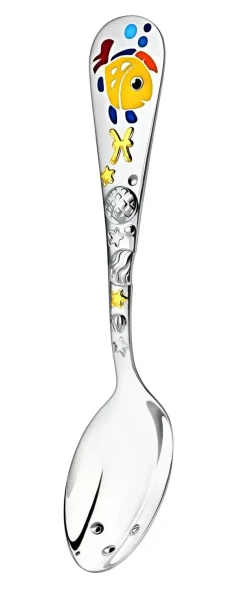 1151ЛЖ05808 Серебряная детская ложка "Зодиак Рыбы" с золочением и эмалью