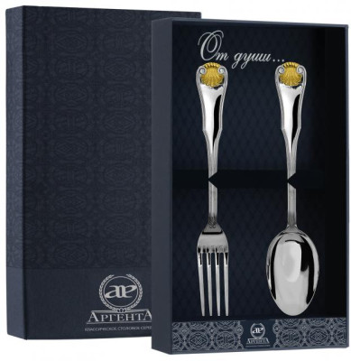 Серебряный столовый набор «Визит» с золочением на 1 персону