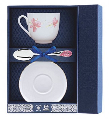 012Ф03 Набор чайный «Ландыш - Розовые цветы» в подарочном футляре
