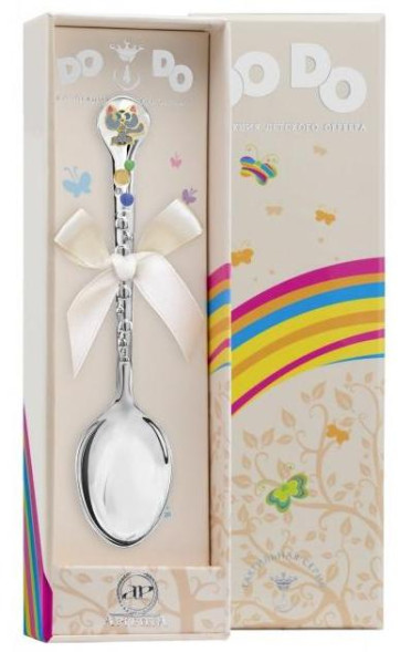 952ЛЖ05808_с Серебряная детская ложка «Котенок» с серой эмалью