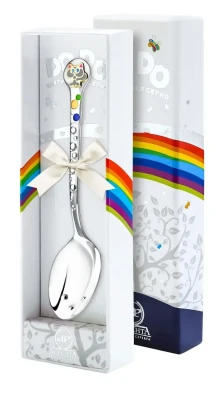 Серебряная детская ложка «Котенок» с серой эмалью