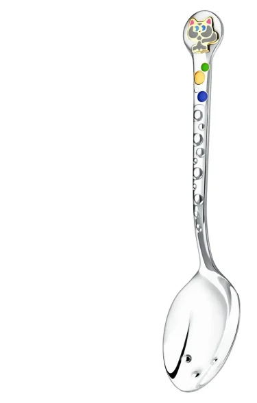 952ЛЖ05808_с Серебряная детская ложка «Котенок» с серой эмалью