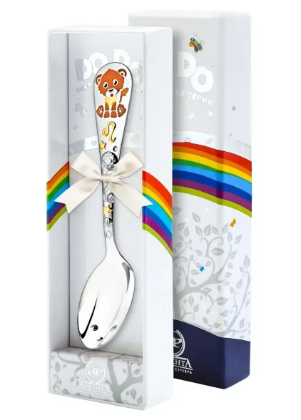 1133ЛЖ05808 Серебряная детская ложка «Зодиак-Лев» с золочением и эмалью