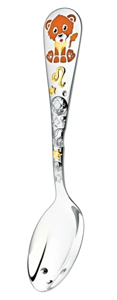 1133ЛЖ05808 Серебряная детская ложка «Зодиак-Лев» с золочением и эмалью