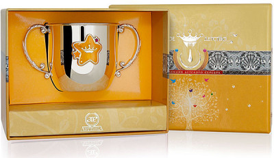 Серебряный детский поильник «Звезда» для девочки с эмалью