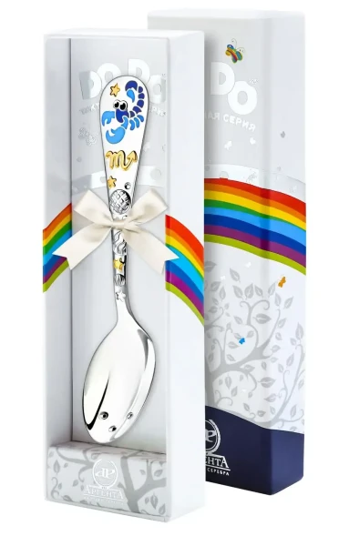 1152ЛЖ05808 Серебряная детская ложка "Зодиак Скорпион" с золочением и эмалью