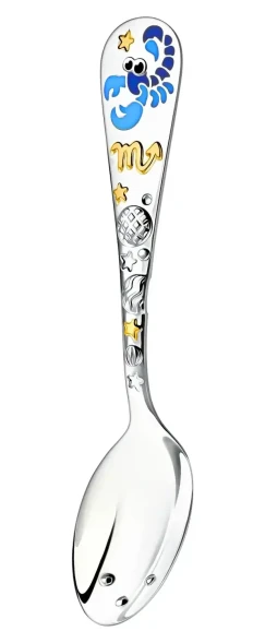 1152ЛЖ05808 Серебряная детская ложка "Зодиак Скорпион" с золочением и эмалью