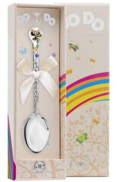 952ЛЖ05808_ч Серебряная детская ложка «Котенок» с черной эмалью