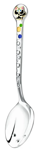 952ЛЖ05808_ч Серебряная детская ложка «Котенок» с черной эмалью