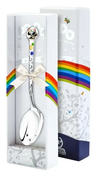 952ЛЖ05808_ч Серебряная детская ложка «Котенок» с черной эмалью