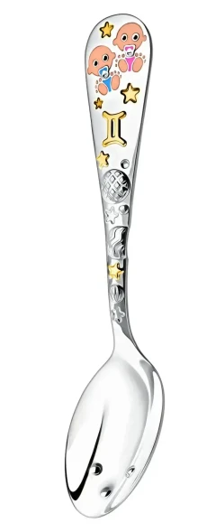 1145ЛЖ05808 Серебряная детская ложка «Зодиак-Близнецы» с золочением и эмалью