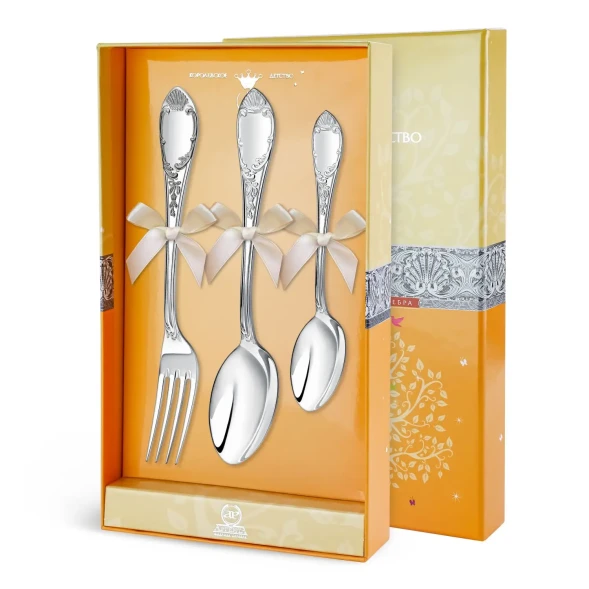 395НБ02801 Набор детских серебряных столовых приборов «Престиж»