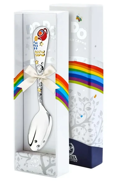 1147ЛЖ05808 Серебряная детская ложка «Зодиак-Водолей» с золочением и эмалью