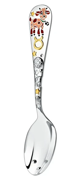 1138ЛЖ05808 Серебряная детская ложка "Зодиак Телец" с золочением и эмалью