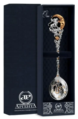 Серебряная чайная ложка «Знак Зодиака Лев» с золочением