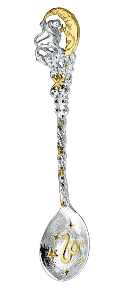 706ЛЖ00802 Серебряная чайная ложка «Знак Зодиака Лев» с золочением