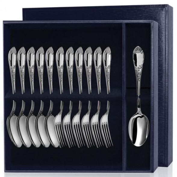 954НБ12801 Серебряный десертный набор "Престиж" на 6 персон (12 предметов)