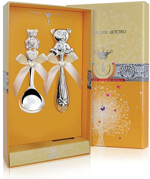 1270НБ05801 Набор детского серебра «Мишутка» с погремушкой