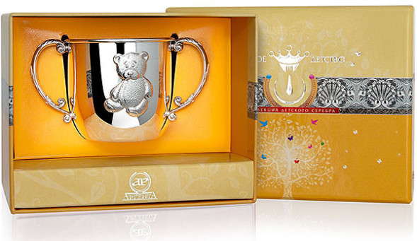 065ПЛ05801 Серебряный детский поильник «Мишка»