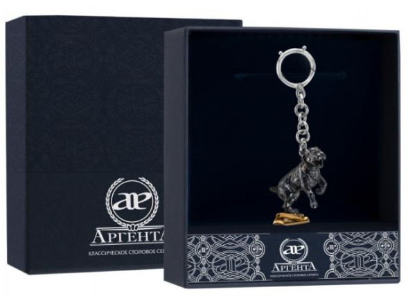 978БР15011 Серебряный брелок для ключей «Питбуль» с чернением