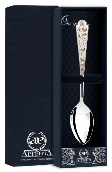 486ЛЖ03807 Серебряная чайная ложка «Лето Ромашка» с эмалью