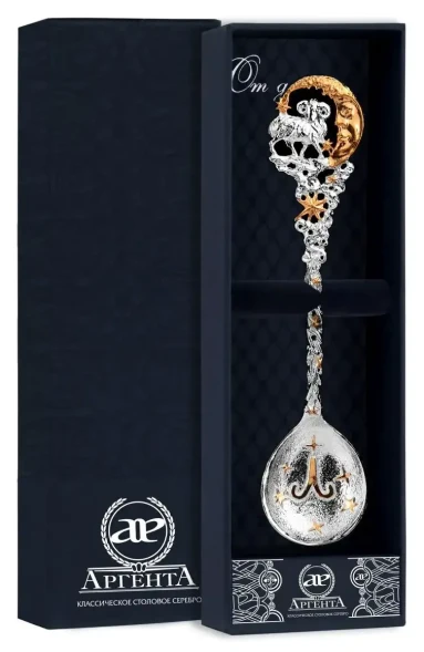 702ЛЖ00802 Серебряная чайная ложка «Зодиак Зодиака Овен» с золочением