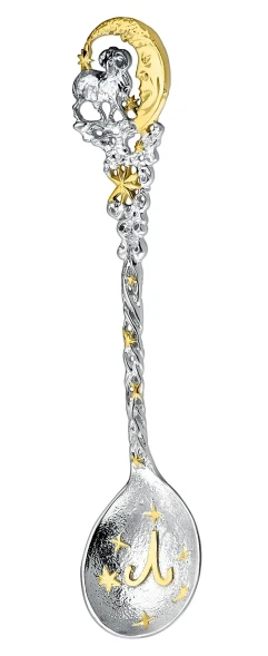 702ЛЖ00802 Серебряная чайная ложка «Зодиак Зодиака Овен» с золочением