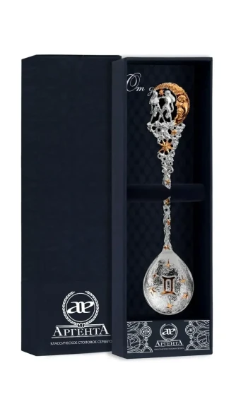 704ЛЖ00802 Серебряная чайная ложка «Зодиак Зодиака Близнецы» с золочением